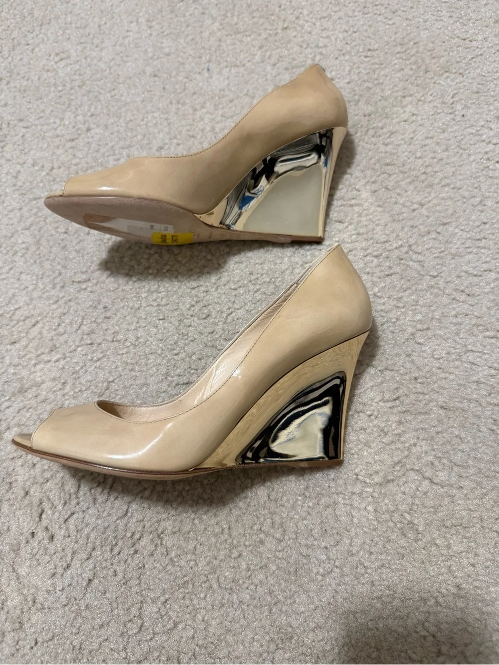 Jimmy Choo Nude Patent Peep-Toe Wedges